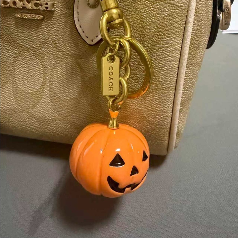Coach Gold Shoulder Bag with Orange Pumpkin Charm - Picture 9 of 9